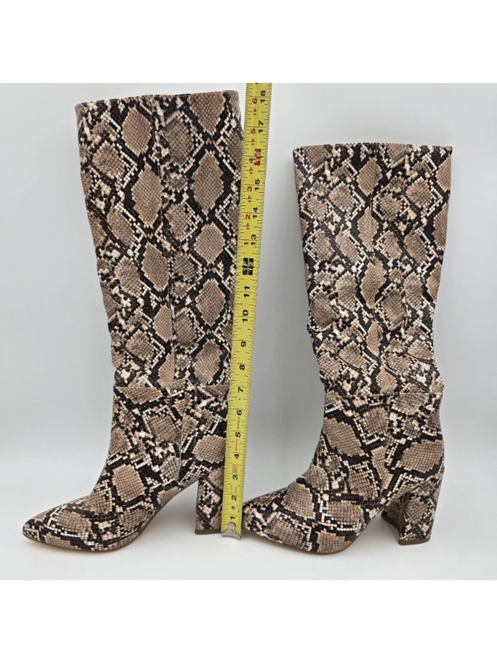 Snake Print Womens Knee-High Boots Size Unknown Brown Faux Leather Block Heel - Picture 8 of 8